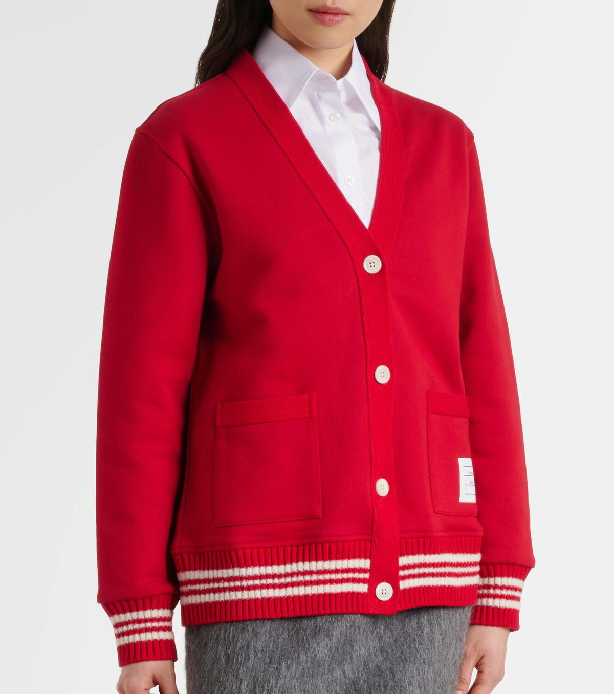 Thom Browne 4-Bar bouclé-trimmed cotton cardigan