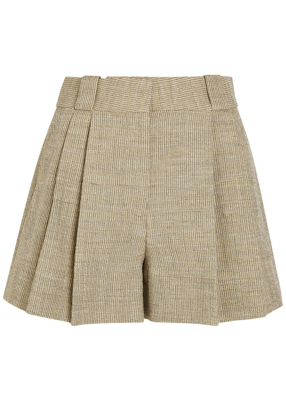 Blaze Milano Selle Pleated Cotton-blend Shorts Beige