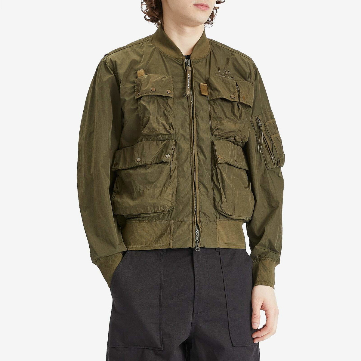 C.P. Company Men's Chrome-R Multipocket Bomber Jacket in Ivy