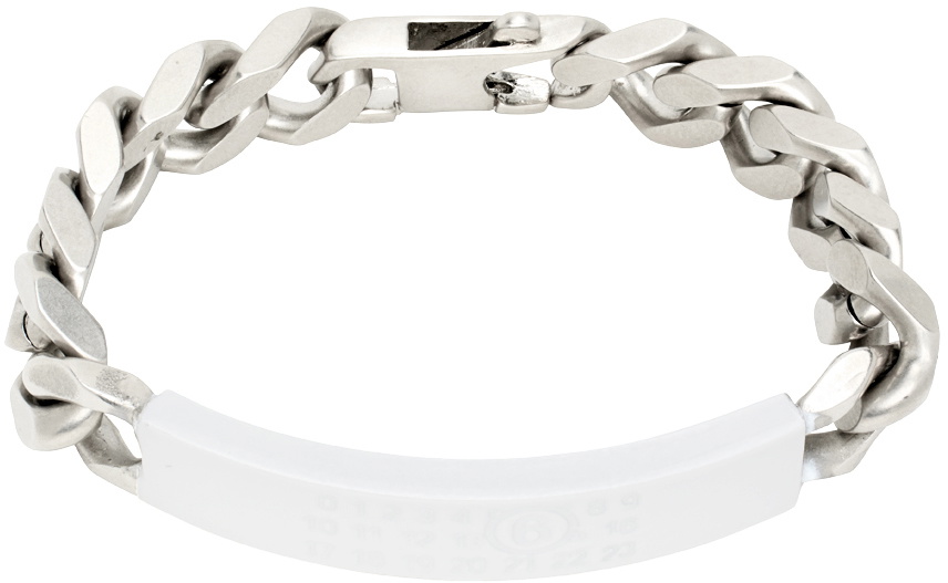 MM6 Maison Margiela Silver & White ID Tag Bracelet MM6 Maison Margiela