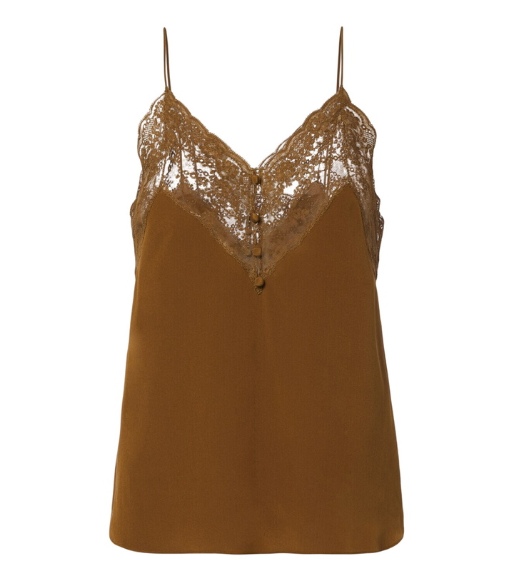 Photo: Saint Laurent Lace-trimmed silk crêpe de chine camisole