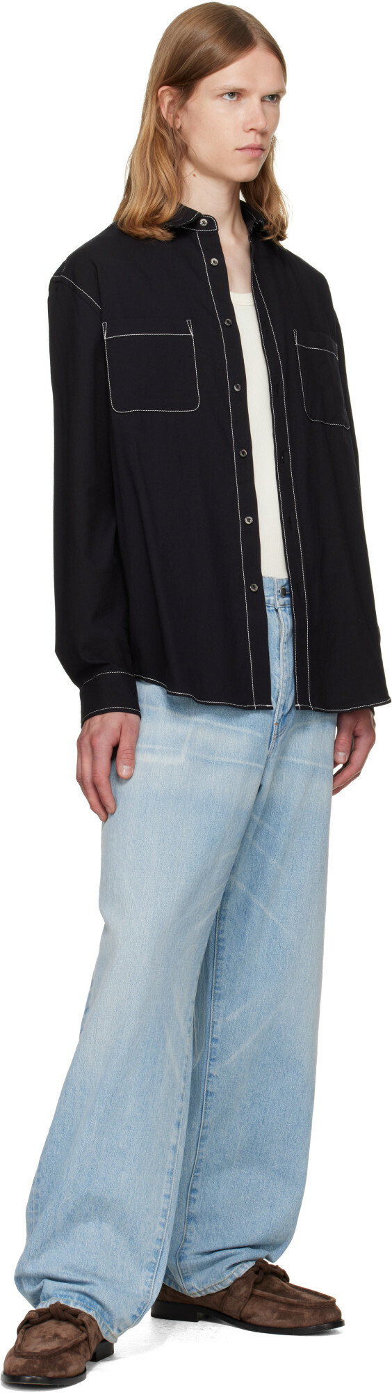 vowels Black Double Pocket Shirt
