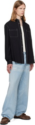 vowels Black Double Pocket Shirt