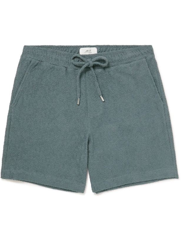 Photo: Mr P. - Organic Cotton-Terry Drawstring Shorts - Blue