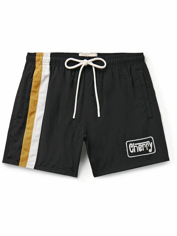 Photo: CHERRY LA - Baja Drag Straight-Leg Logo-Embroidered Nylon Drawstring Shorts - Black