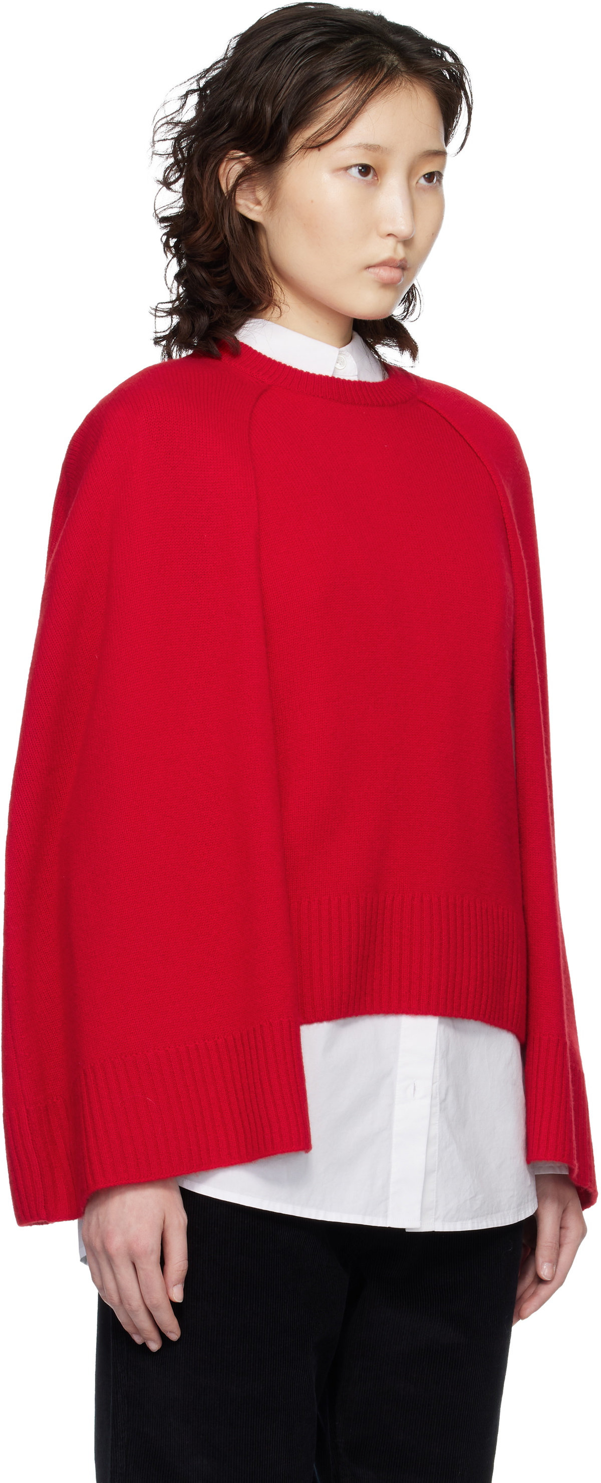 TOTEME Red Crew Cape Knit Sweater