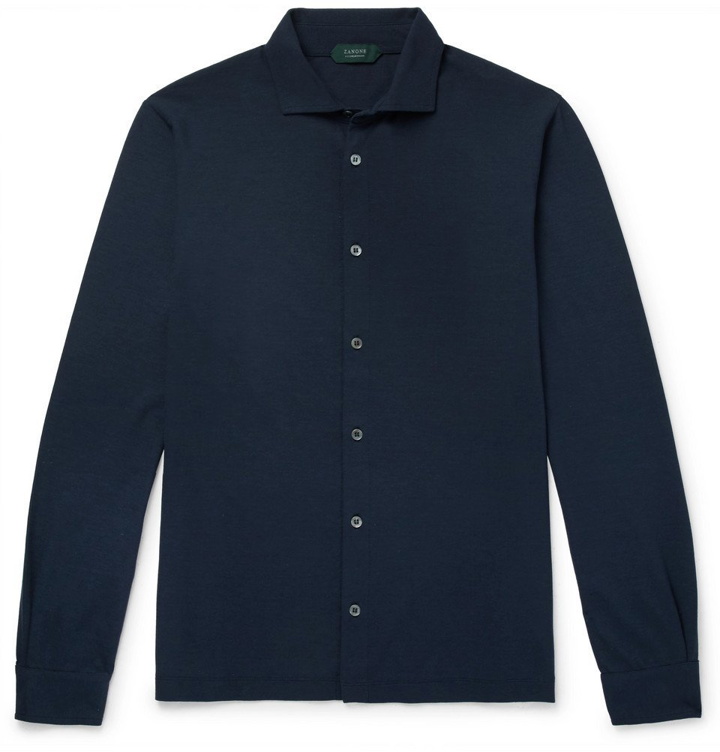 Photo: Incotex - Slim-Fit Cutaway-Collar Cotton-Jersey Shirt - Men - Navy