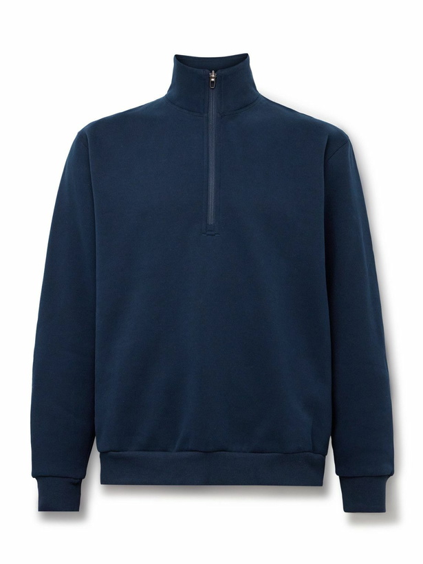 Photo: Lululemon - Steady State Cotton-Blend Jersey Half-Zip Sweatshirt - Blue