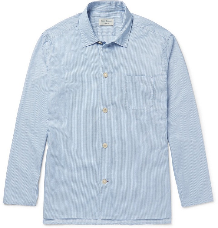 Photo: Oliver Spencer Loungewear - Pinstriped Cotton Pyjama Shirt - Blue