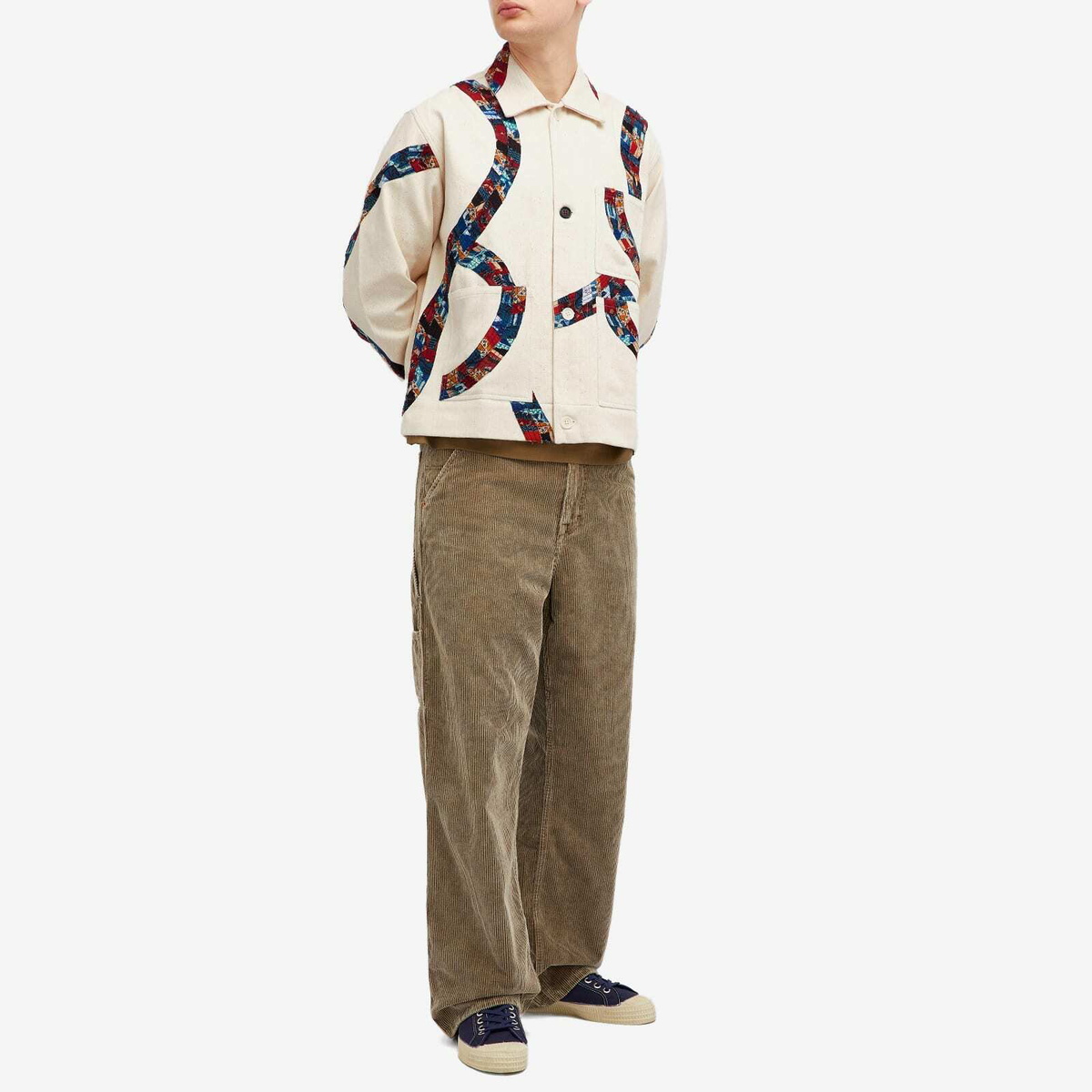 Kardo Men's Bodhi Patchwork Fabric Denim Jacket in Natural