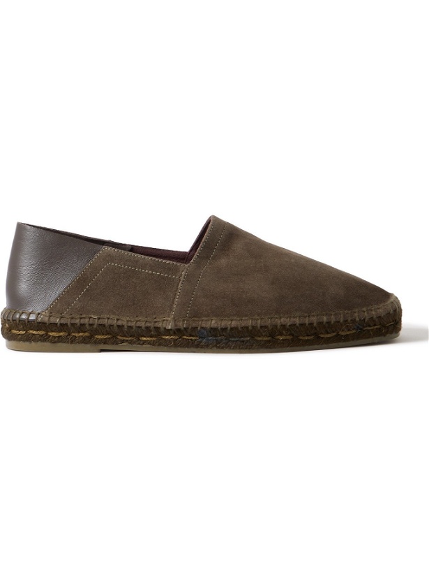 Photo: TOM FORD - Barnes Collapsible-Heel Leather-Trimmed Suede Espadrilles - Green