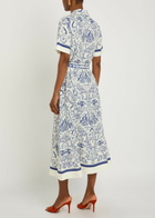 Simkhai Audria Printed Belted Linen-blend Midi Shirt Dress Blue