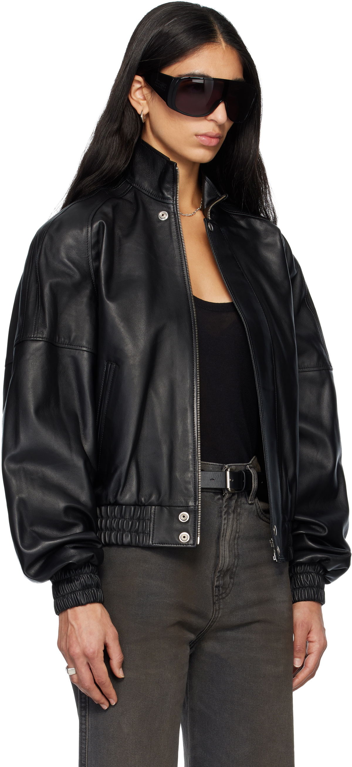 LU'U DAN Black Blouson Leather Jacket