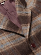 GUCCI - Belted Checked Brushed Wool Coat - Brown
