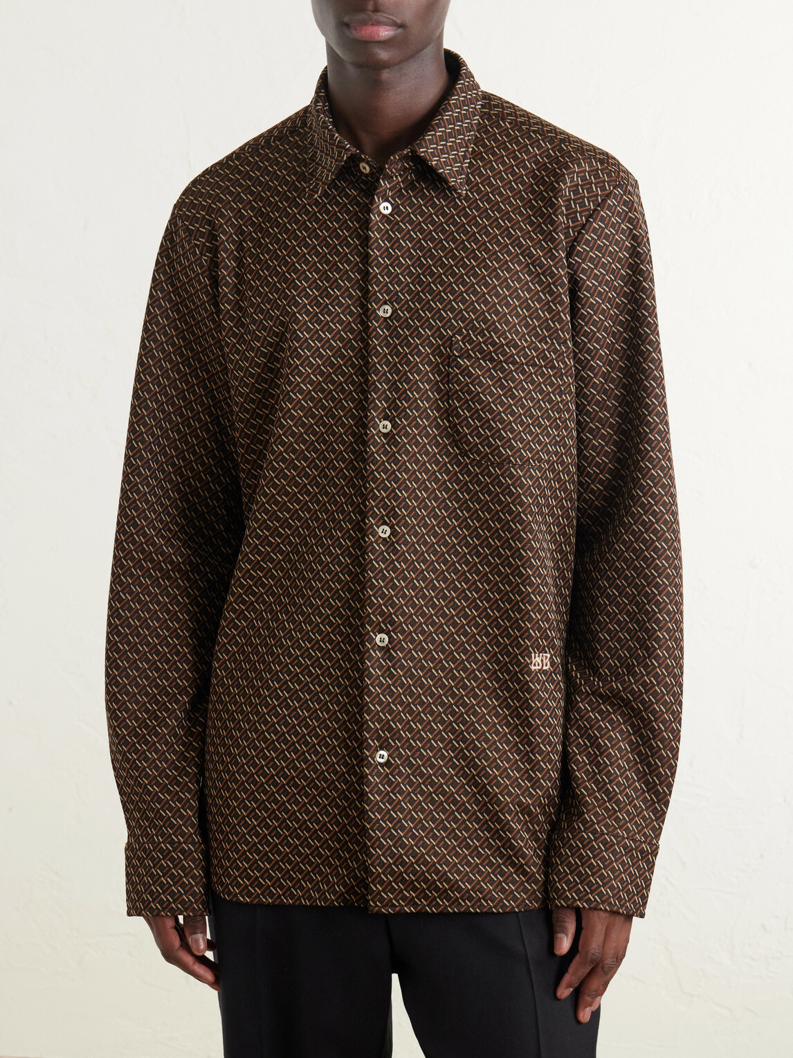 Wales Bonner - Doshi Button-Down Jacquard-Knit Shirt - Brown