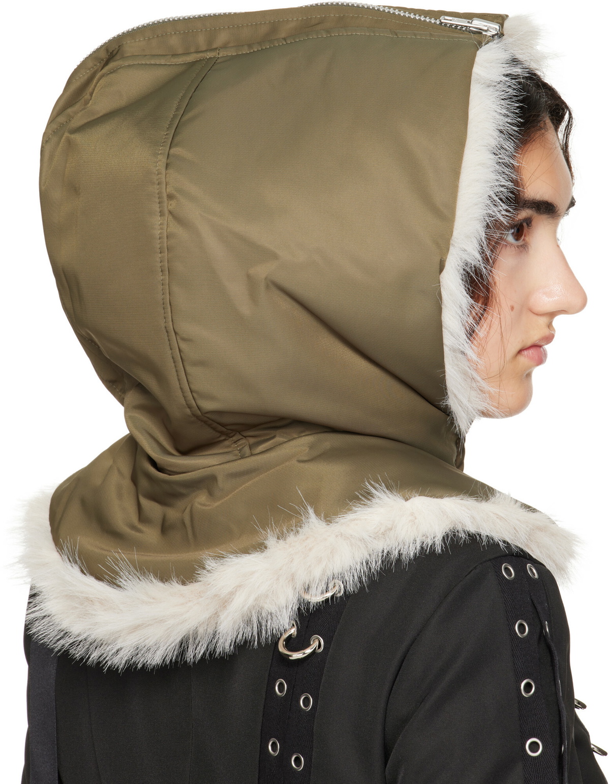 Simone Rocha Khaki Split Faux Fur Zip Hood
