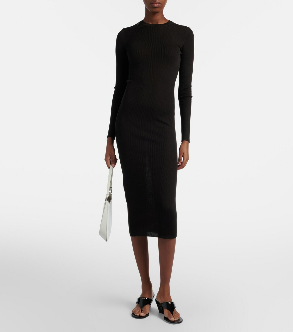 Prada Ribbed-knit virgin wool midi dress