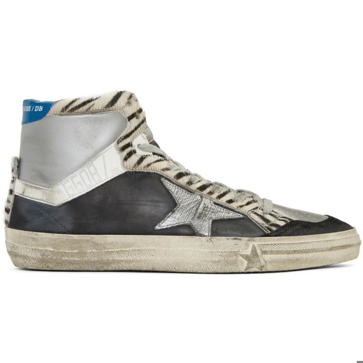 Photo: Golden Goose Black and Silver Zebra High-Top Sneakers