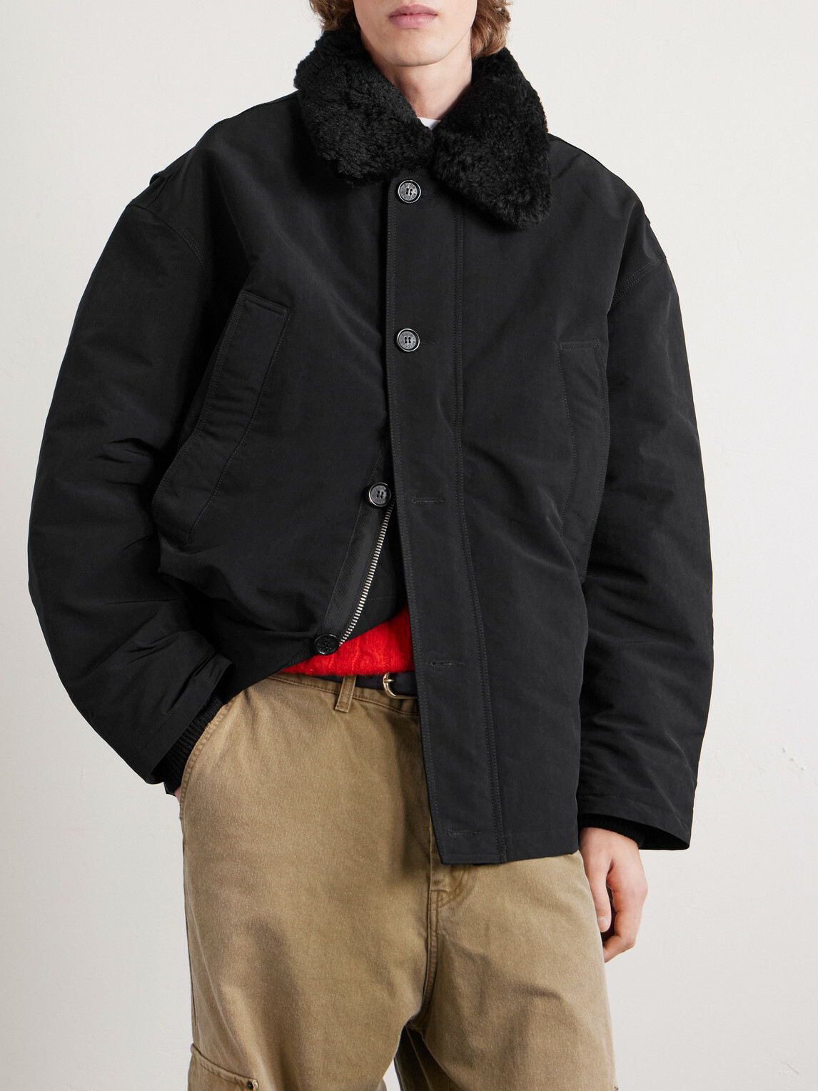 Acne Studios - Omanti Shearling-Trimmed Padded Peached-Nylon Parka - Black