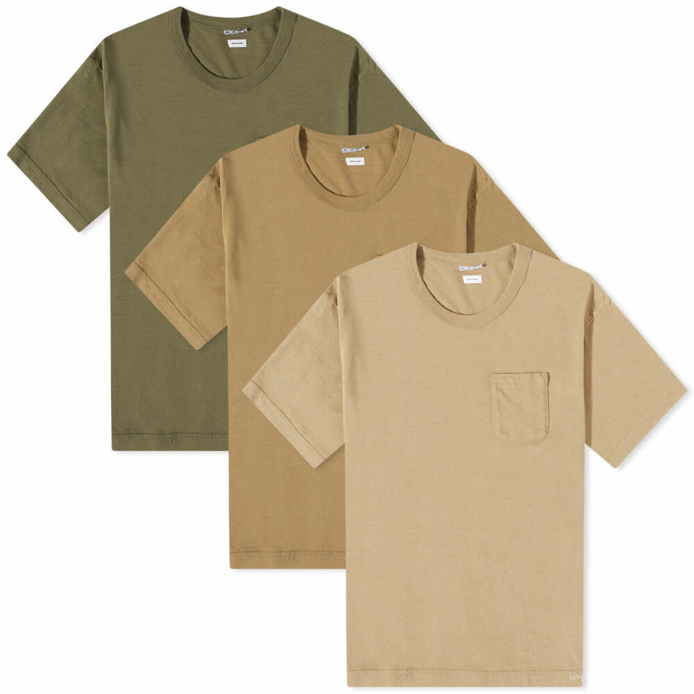 Visvim Men's Sublig Jumbo 3-Pack T-Shirt in Green/Khaki/Sand Visvim