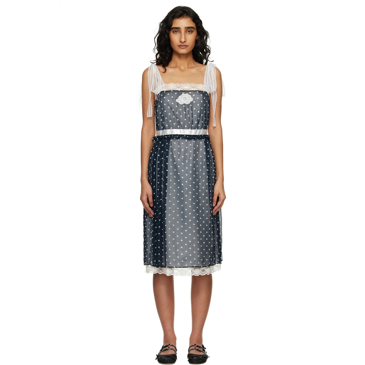 Marc Jacobs Navy Ribbon Strap Chiffon Midi Dress
