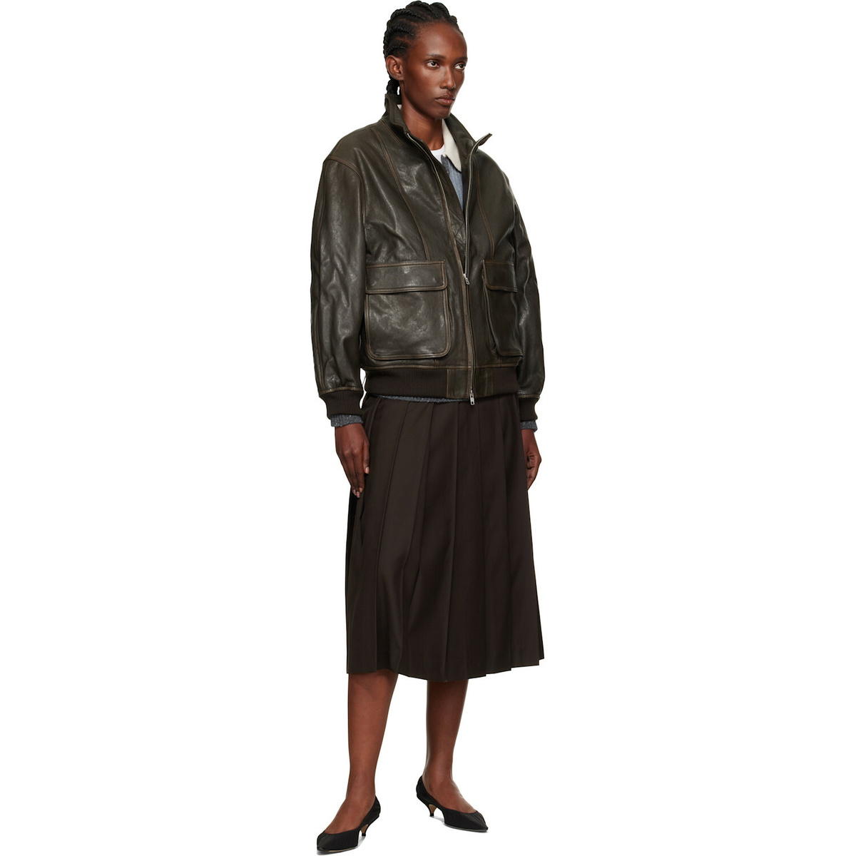 Dunst Brown Stand Collared Leather Jacket