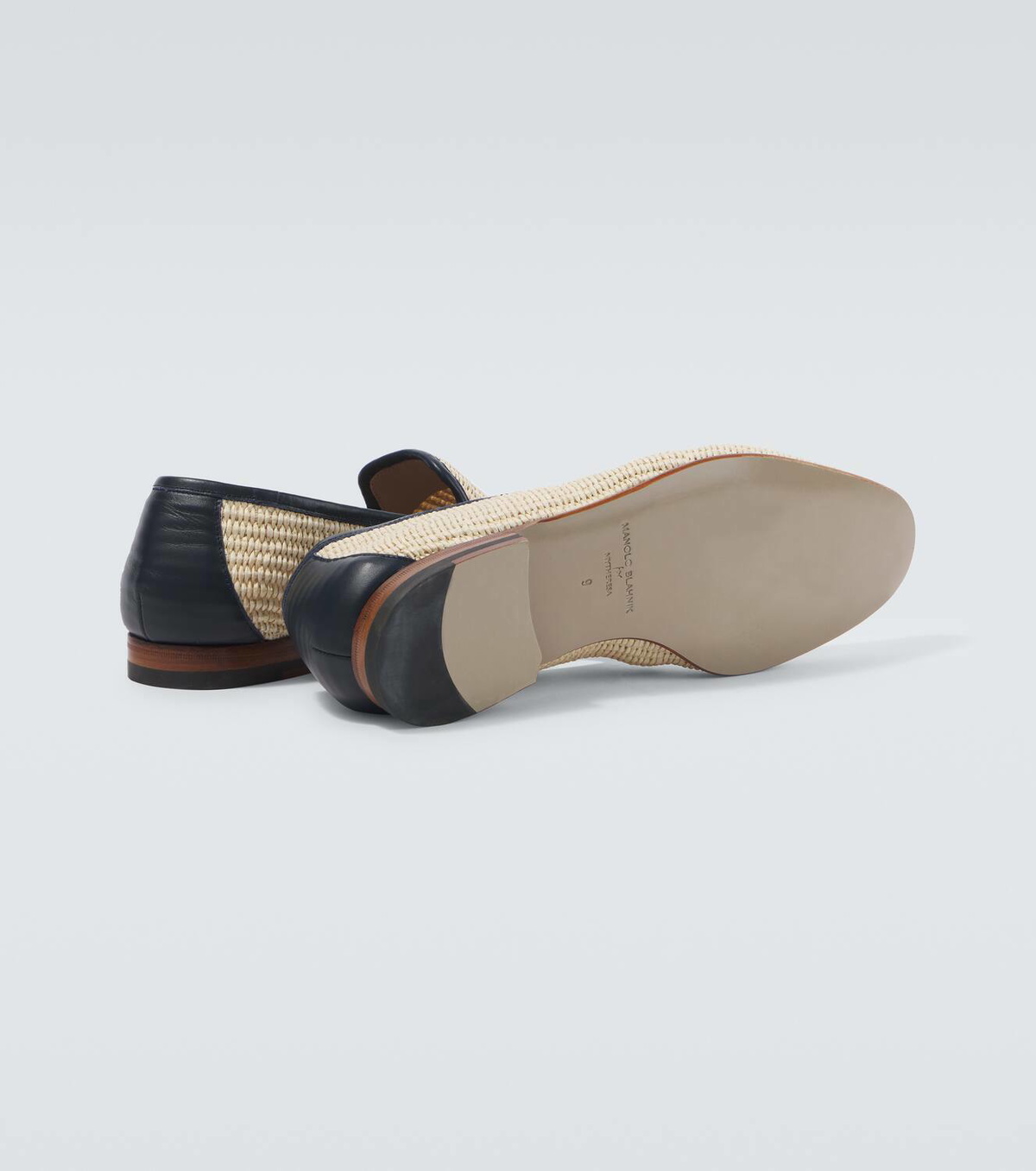 Manolo Blahnik Mario leather-trimmed raffia-effect loafers 