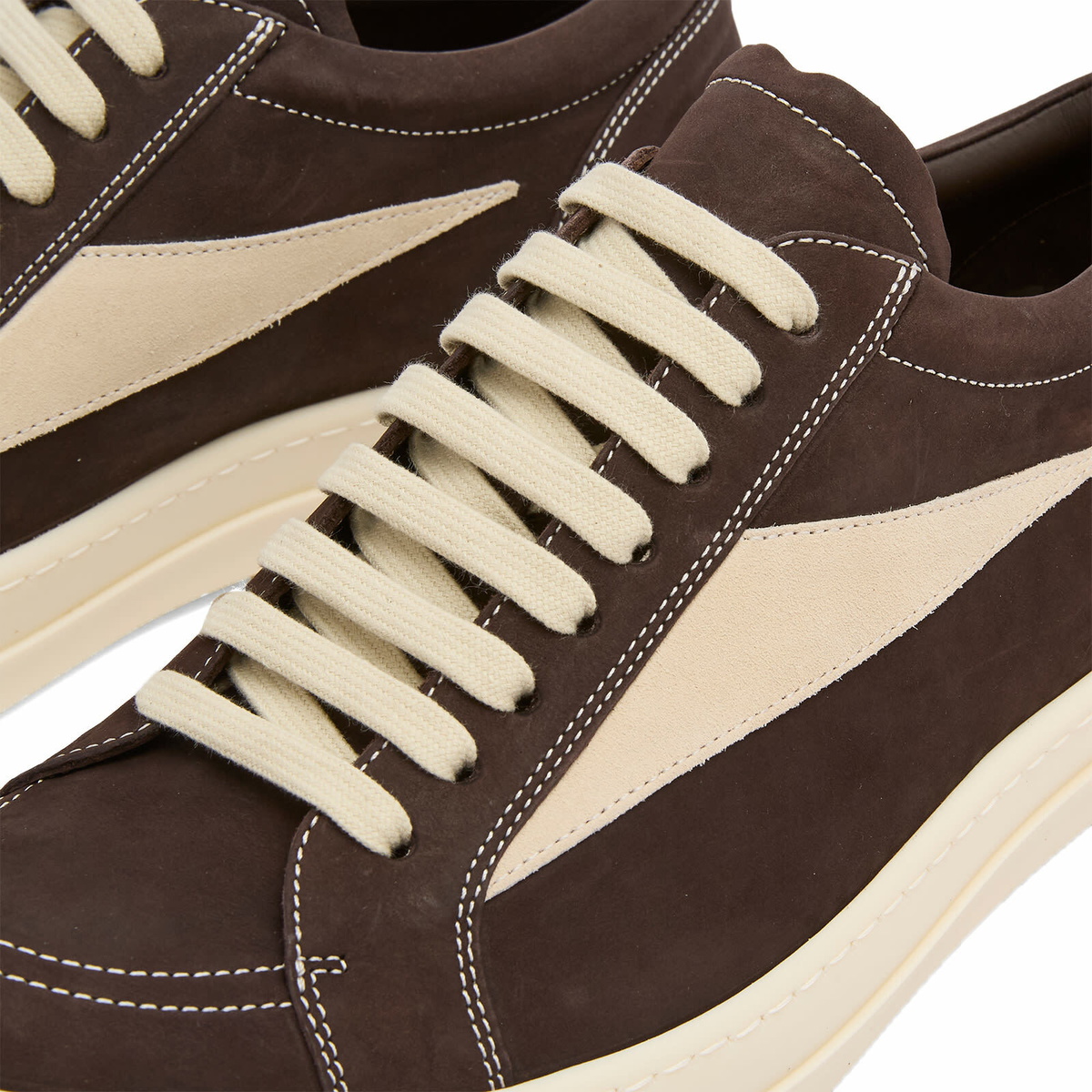 Rick Owens Men's Nubuck Vintage Sneaks in Brown/Milk/Milk