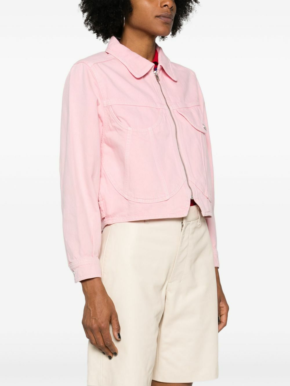 FRAME Pink Heart Cropped Denim JACKET Frame Denim