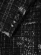 AMIRI - Double-Breasted Checked Sequinned Bouclé Blazer - Black