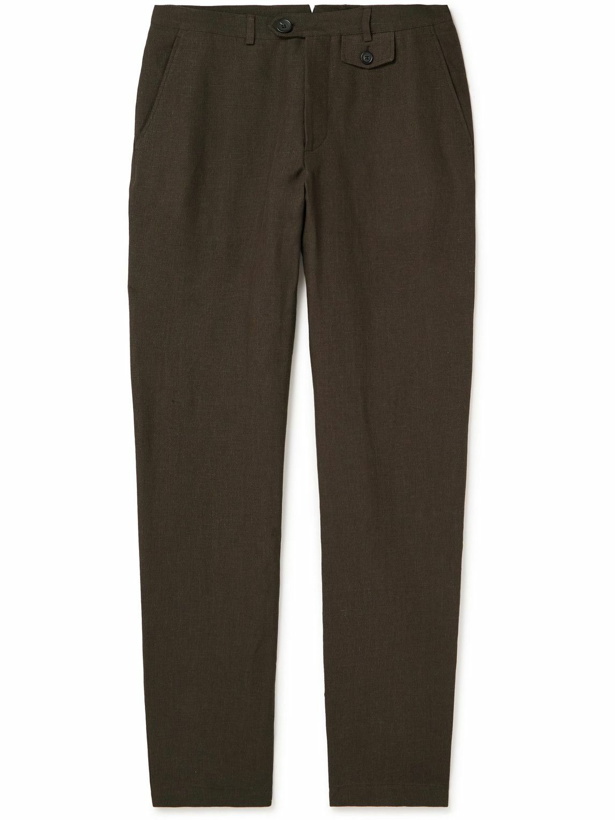 Photo: Oliver Spencer - Fishtail Tapered Linen Trousers - Brown