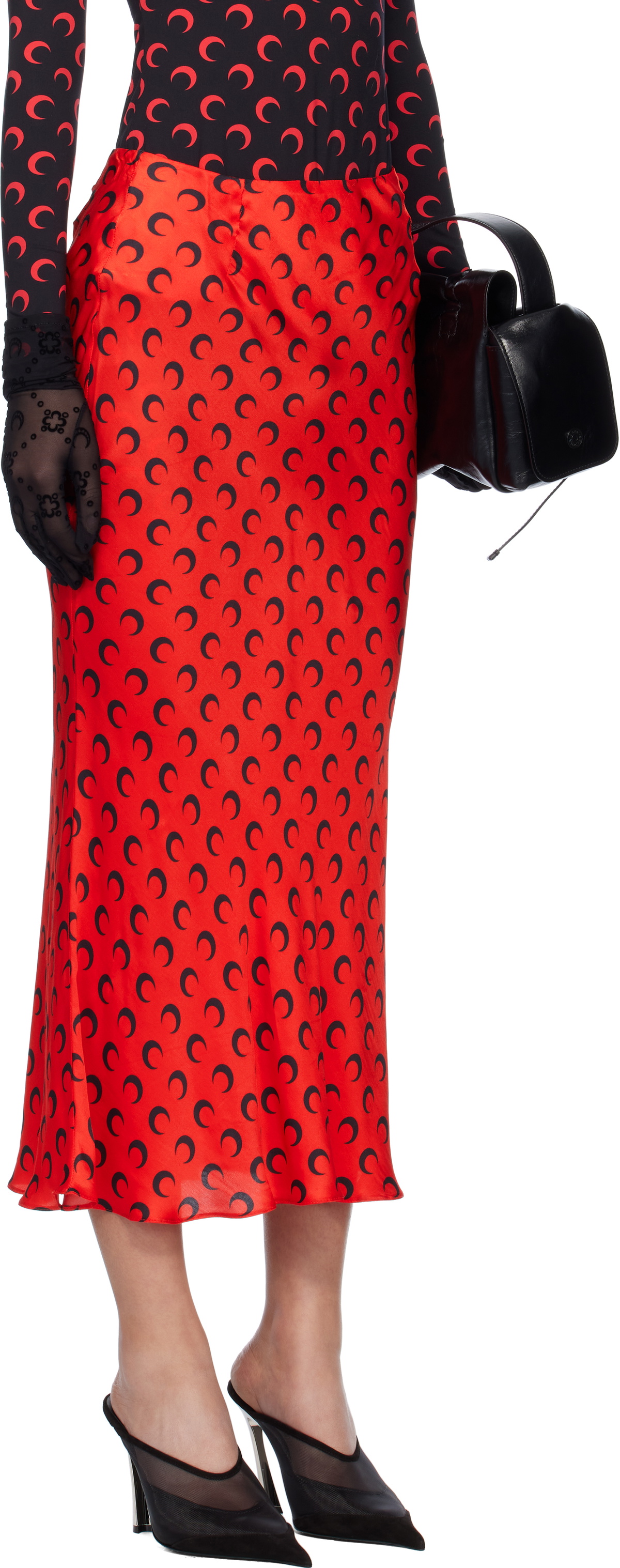 Marine Serre Red Moon Satin Midi Skirt