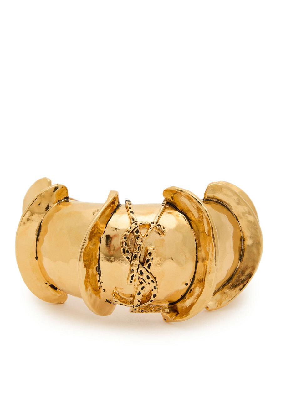 Saint Laurent Sculpted Logo Cuff Gold