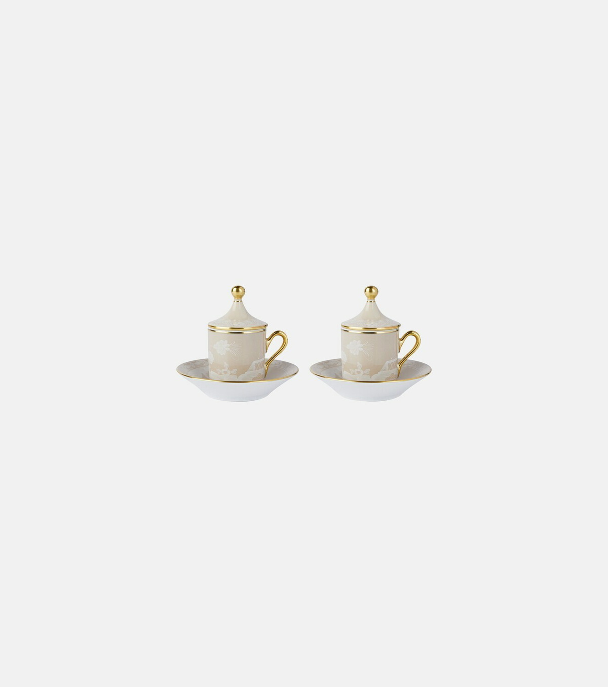Ginori 1735 Oriente Italiano set of 2 coffee cups, covers, and saucers