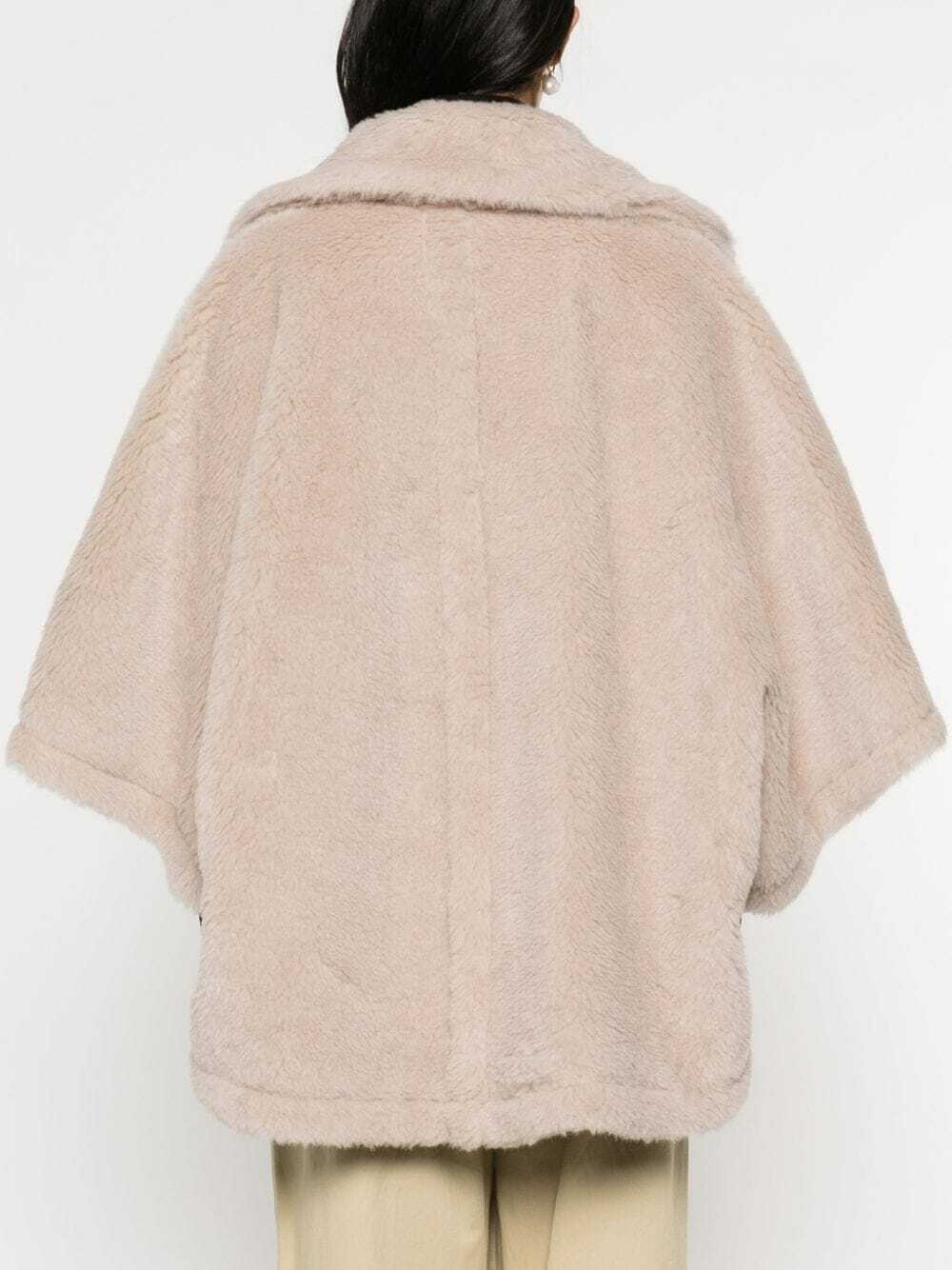 ポンチョ・ケープ MAX MARA CAPPUCCINO WOOL HILDESTD CAPE Max Mara Cape HILDE Wool Poncho Jacquard Logo Fringed Hem