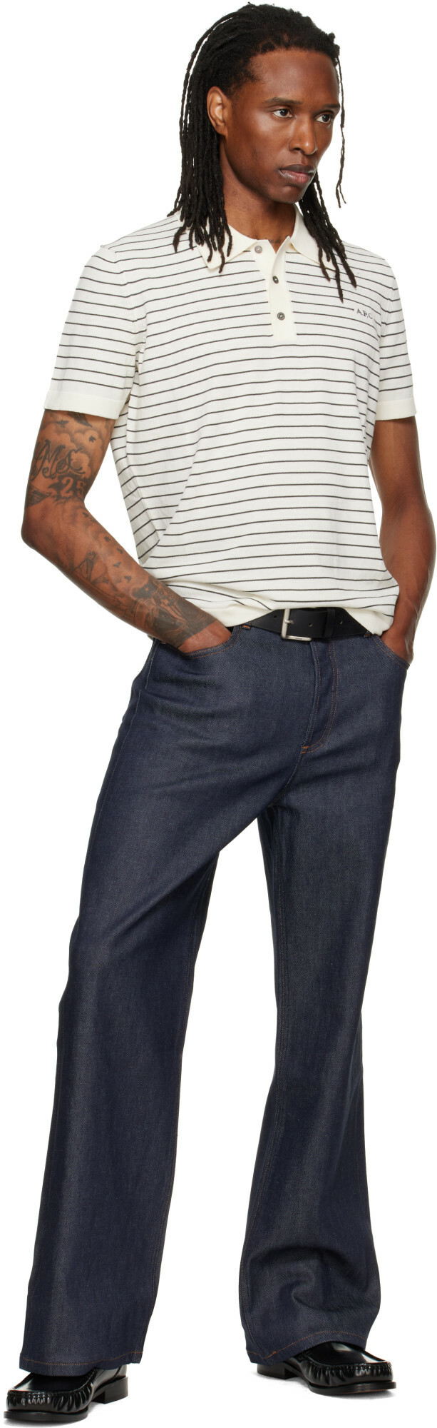 A.P.C. Off-White Fitted Striped Polo