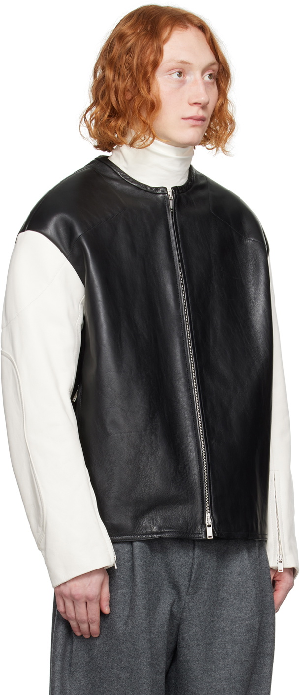 Jil Sander Black & White Padded Leather Jacket Jil Sander