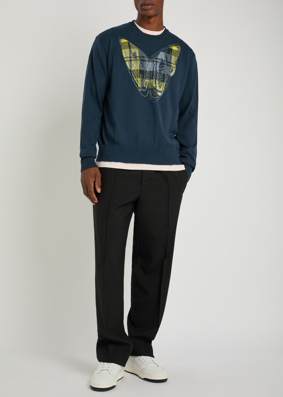 Vivienne Westwood Chaos Printed Cotton and Cashmere-blend Jumper Navy