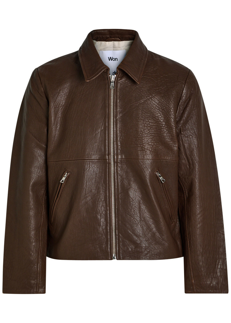 Won Hundred Dutton Textured Leather Jacket Dark Red