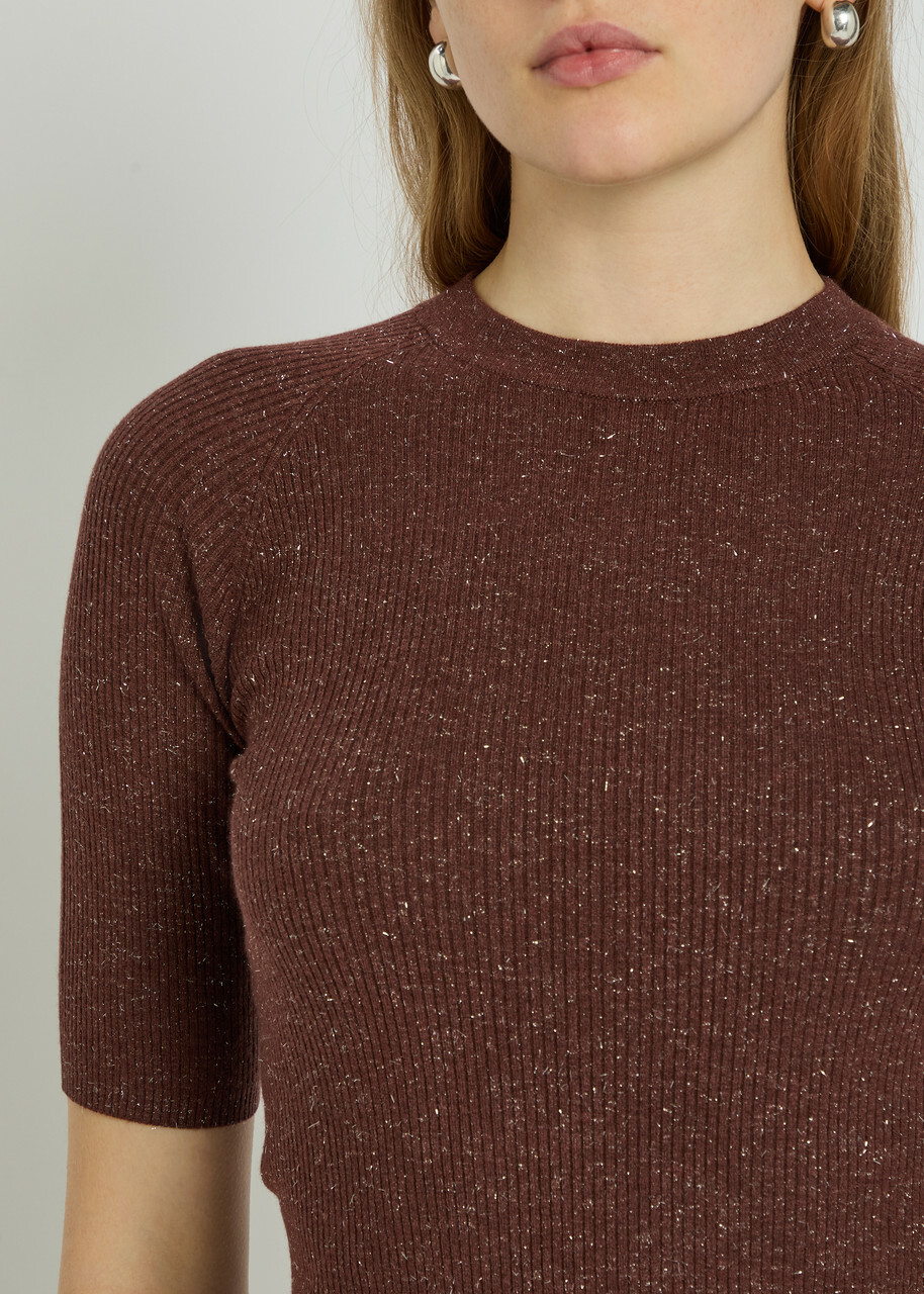 Brunello Cucinelli Metallic Cashmere-blend top Burgundy