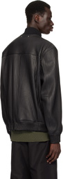 Golden Goose Black Embossed Stripes Leather Bomber Jacket