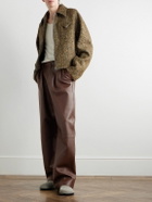LOEWE - Straight-Leg Pleated Leather Tousers - Brown