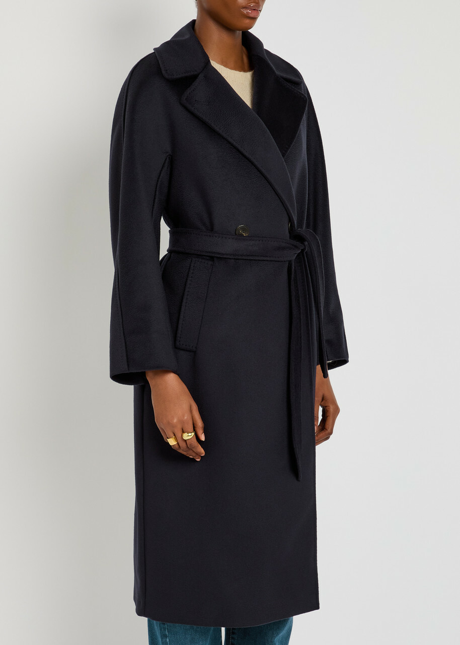 Weekend Max Mara Resina Belted Wool-blend Coat Navy