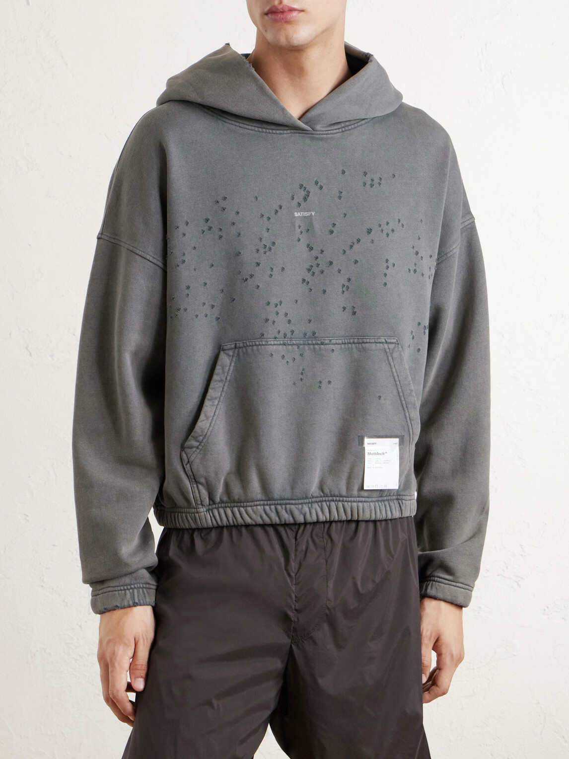 Satisfy - Logo-Print Distressed Cotton-Jersey Hoodie - Gray