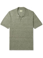 DE BONNE FACTURE - Knitted Mélange Linen Polo Shirt - Green