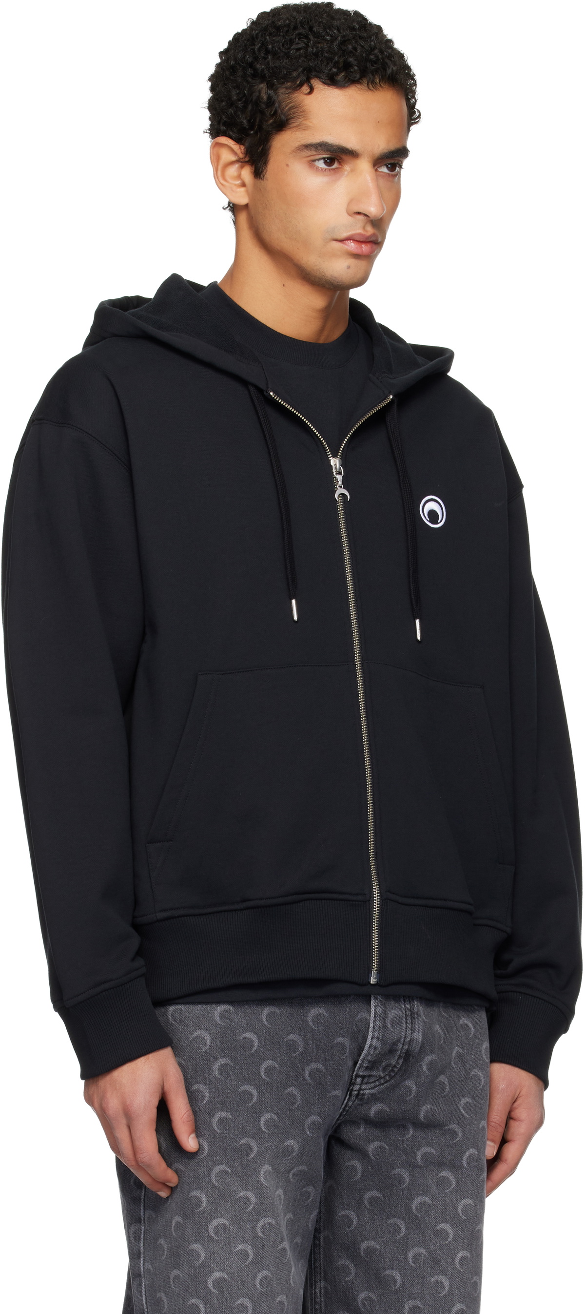 Marine Serre Black Moon Logo Zipped Hoodie