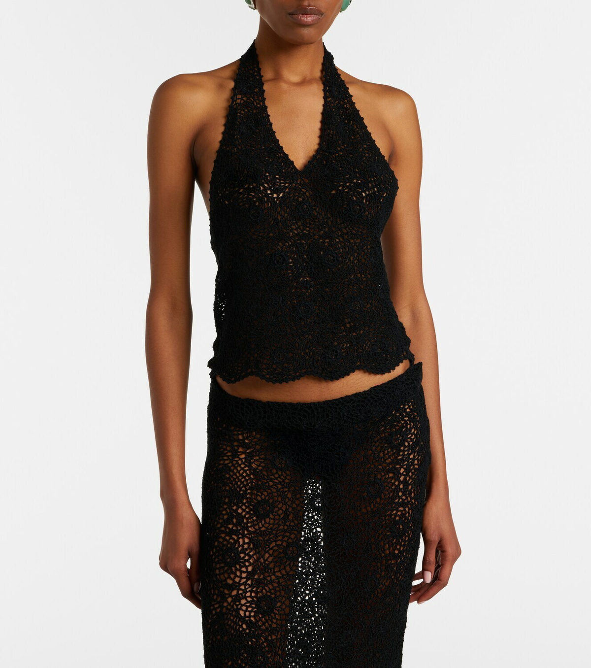 Nili Lotan Ventura crochet halterneck cotton top