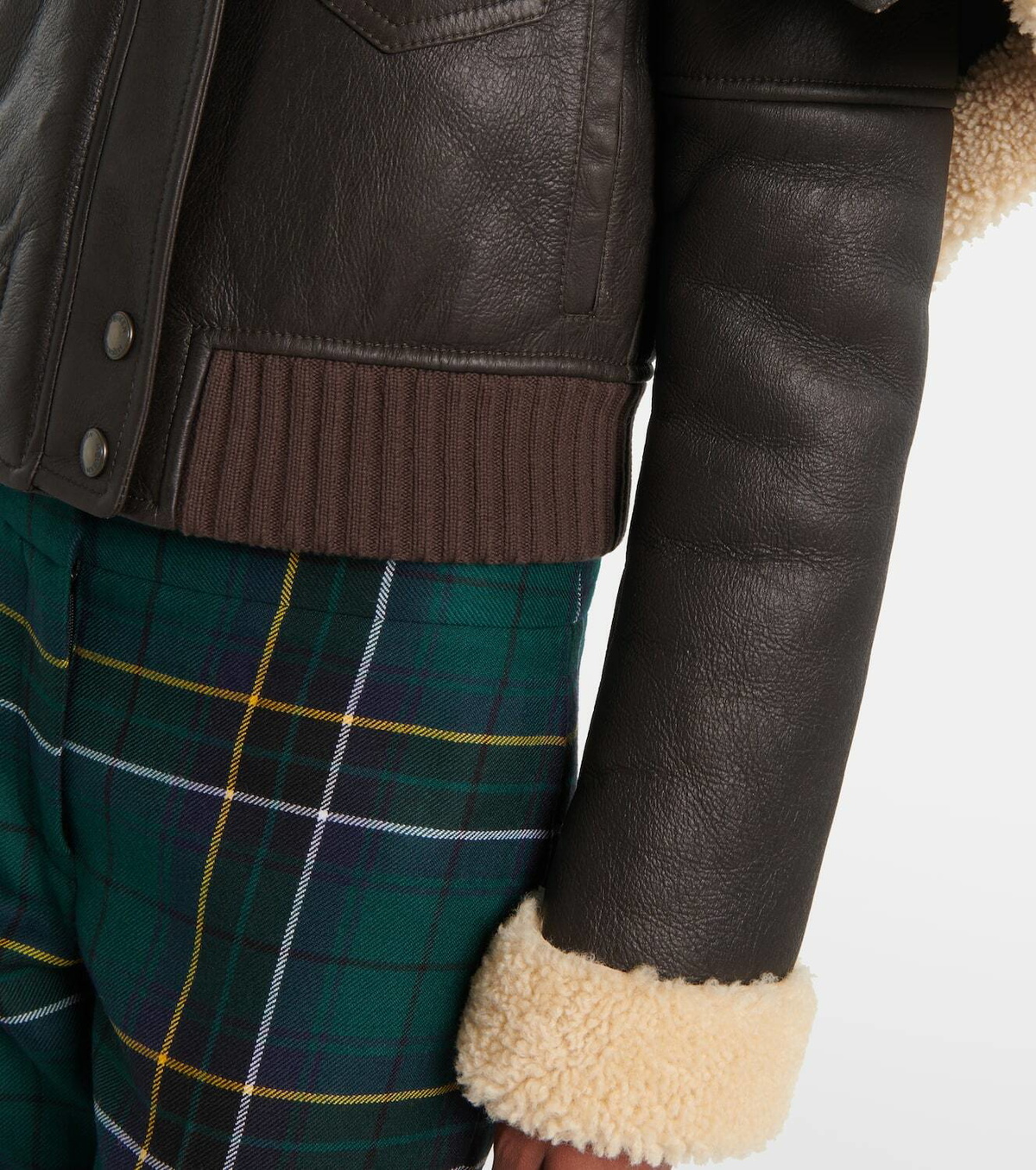 McQueen Cropped shearling-trimmed leather jacket