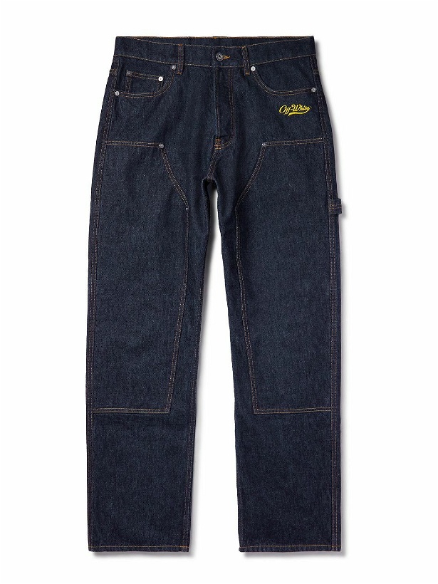 Photo: Off-White - Straight-Leg Logo-Embroidered Jeans - Blue