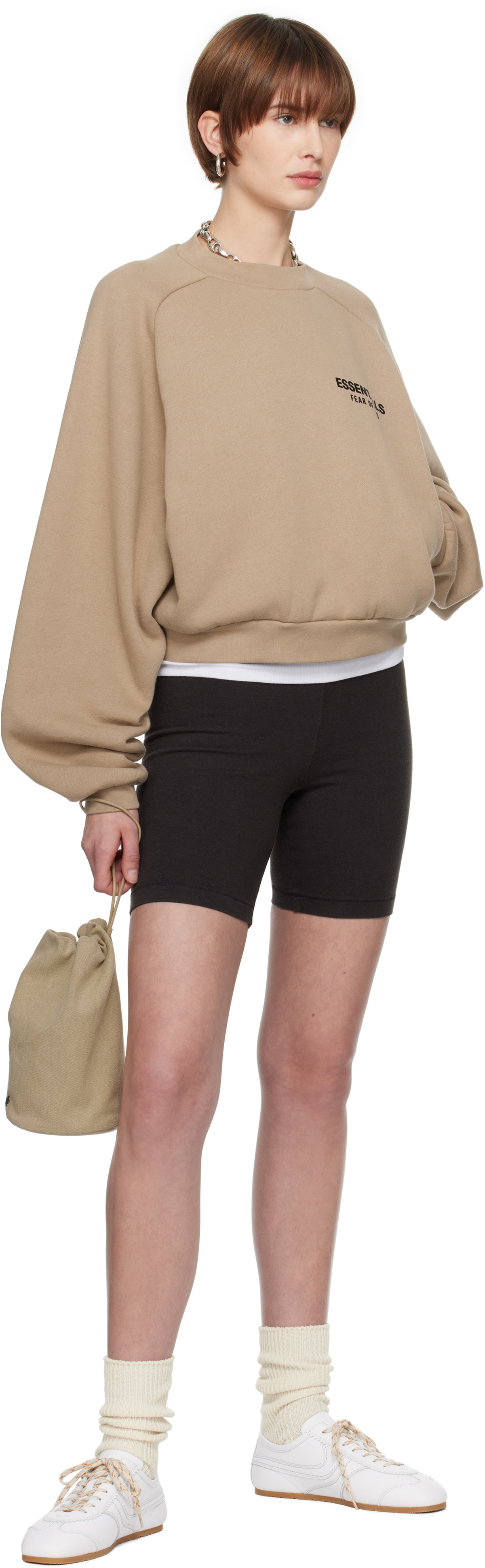 Fear of God ESSENTIALS Beige Fleece Cropped Crewneck Sweatshirt Fear Of ...